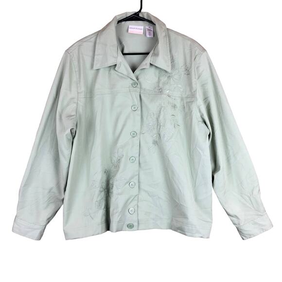 Alfred Dunner Womens Jacket Green Beaded Embroidered Padded Shoulder 18W - Picture 1 of 14